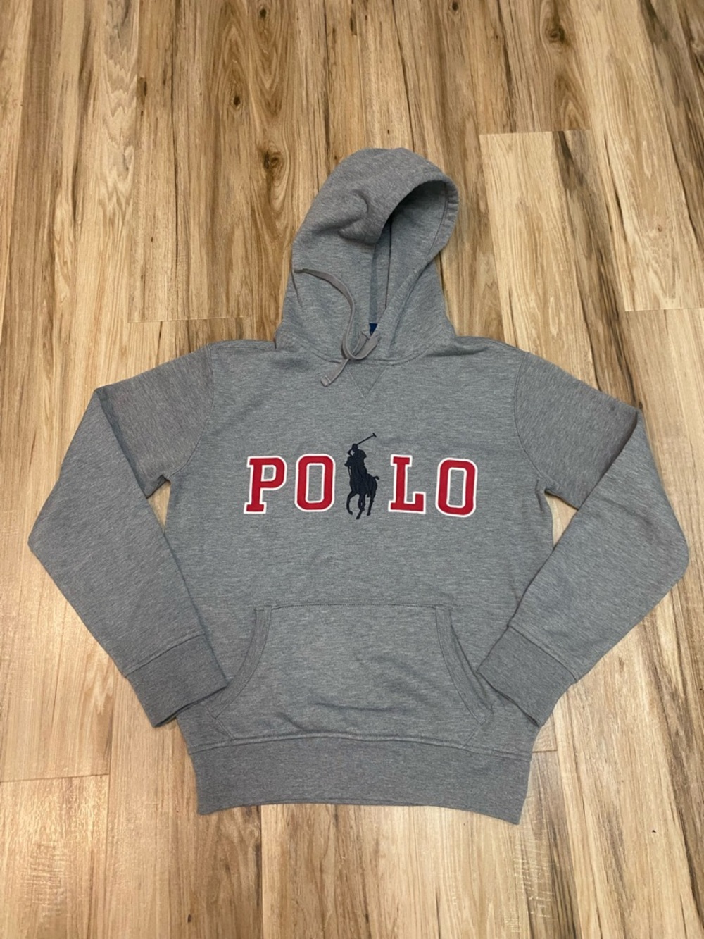 POLO BY RALPH LAUREN HOODIE RED BLACK PLAYER PONY SWEATSHIRT GRAY SZ SMALL